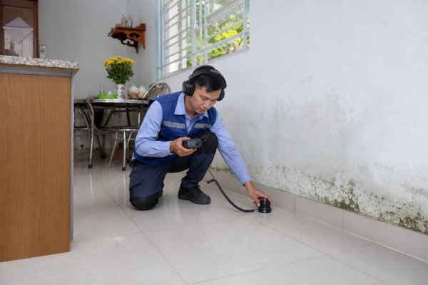 Kỹ thuật viên kiểm tra dò tìm rò rỉ nước ngầm tại Cần Thơ trong khu vực nền nhà và đường ống âm sàn
