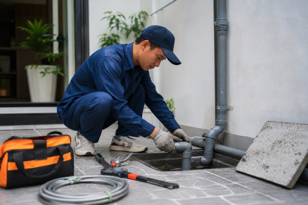 Kỹ thuật viên kiểm tra và dò tìm ống nước bể ngầm tại Cần Thơ
