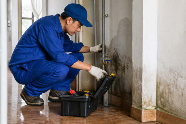 Thợ sửa rò rỉ nước tại Cần Thơ đang kiểm tra đường ống âm tường trong nhà